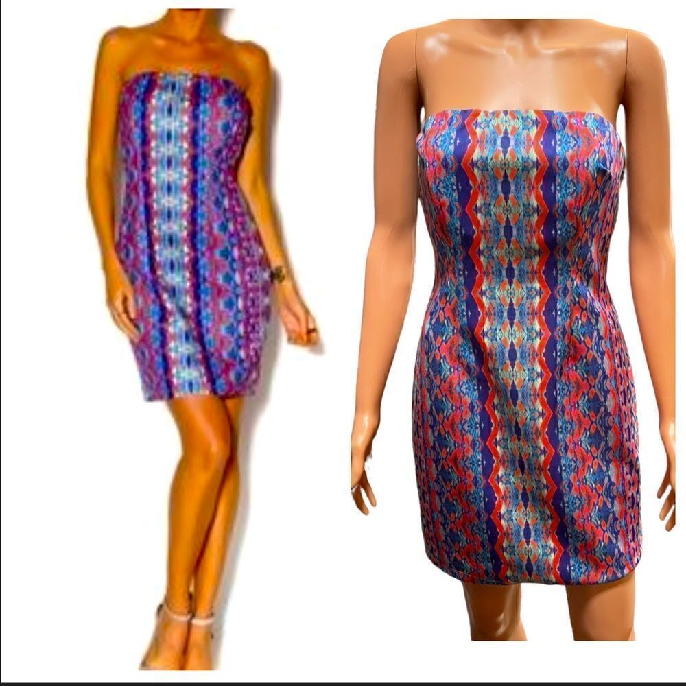 Charlie Jade Strapless Pink/Blue Bodycon Dress Size S/P NWT